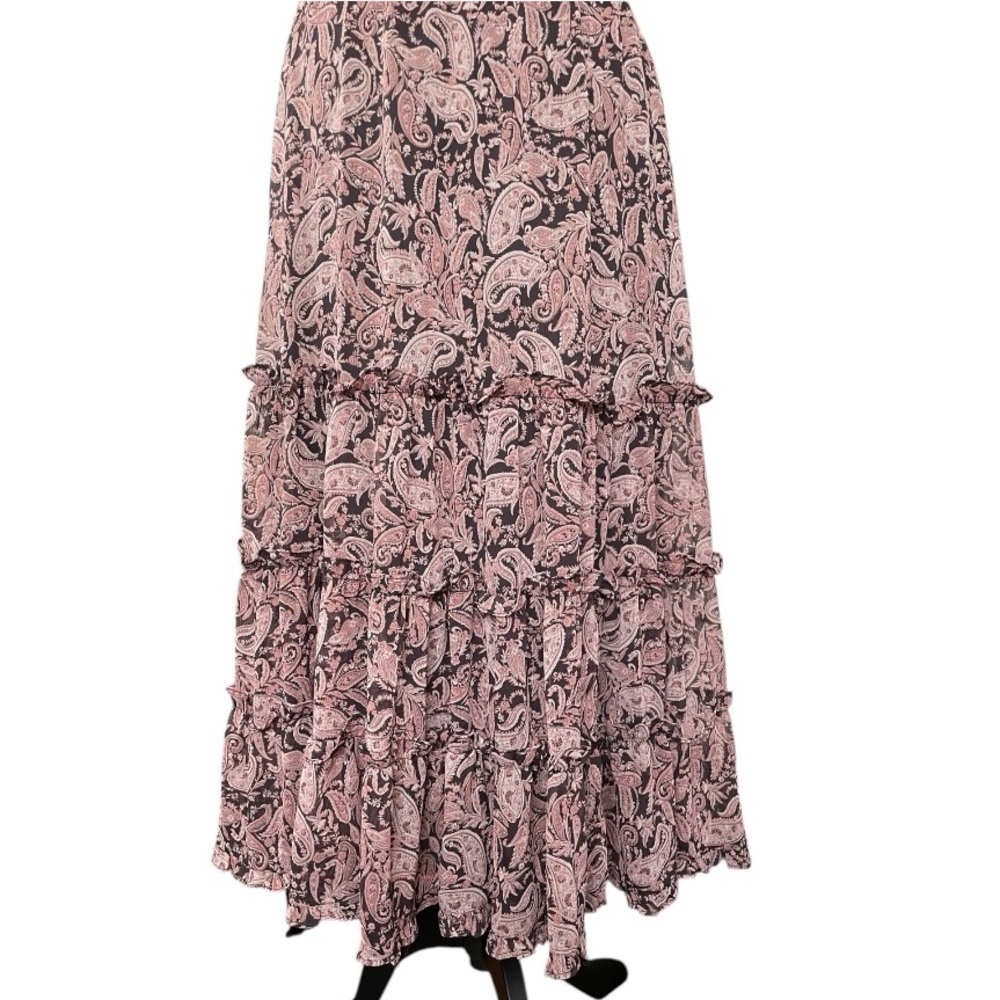 Roan & Ryan Elsa Dress Pink Paisley Midi Maxi v-neck ruffle milkmaid cottage S - Picture 3 of 6